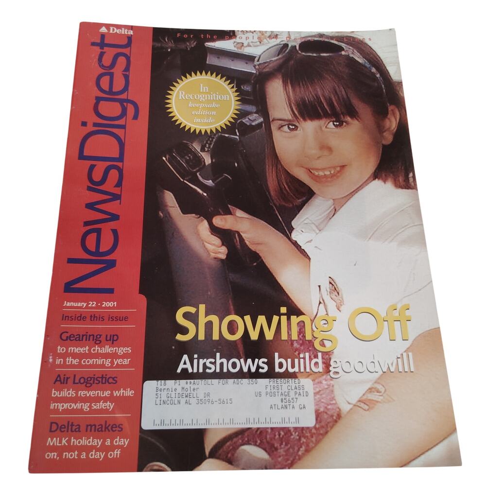 Delta News Digest - January 2001 Aviation Magazine - Red/White Pre-Owned